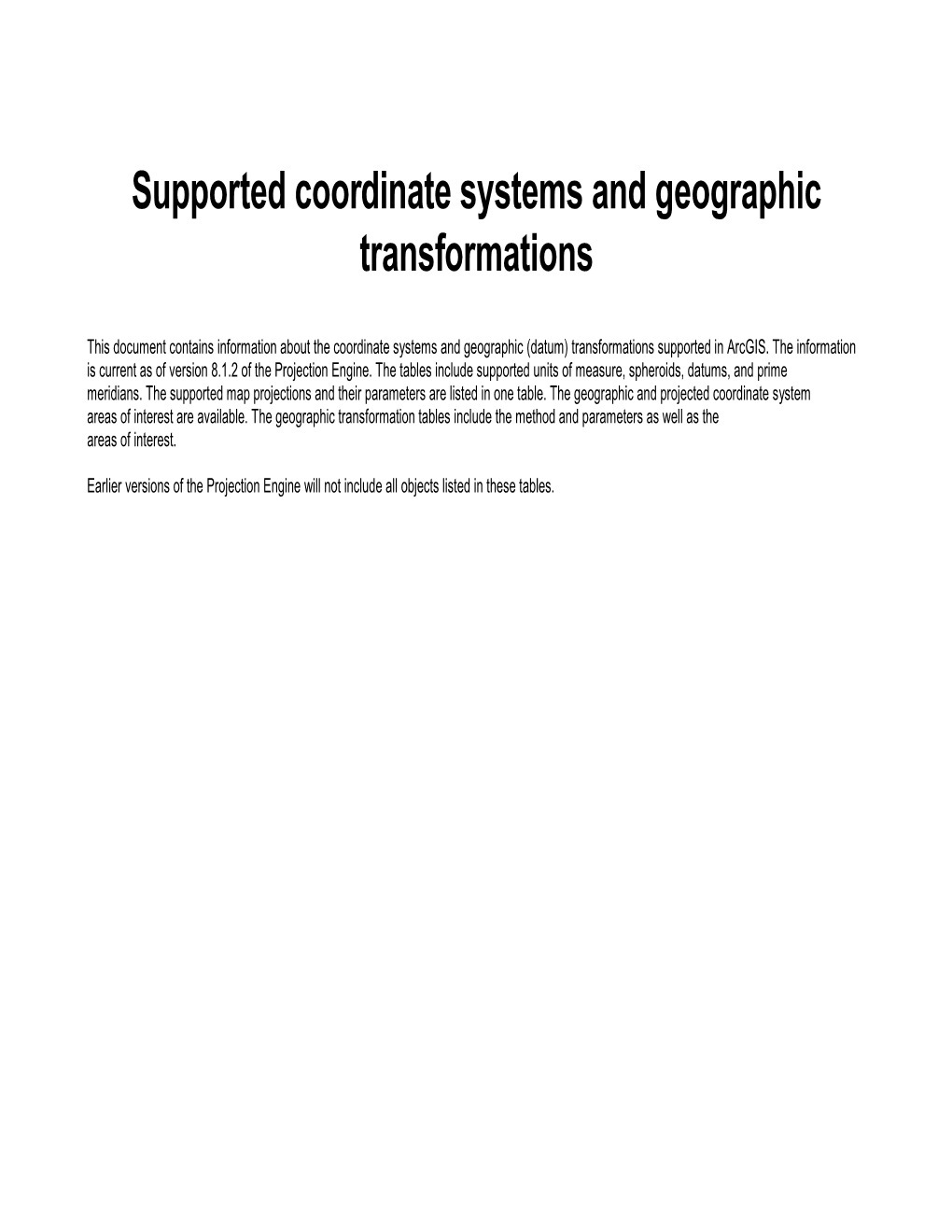 Supported Coordinate Systems and Geographic Transformations