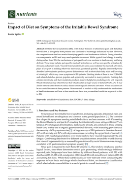 Impact of Diet on Symptoms of the Irritable Bowel Syndrome