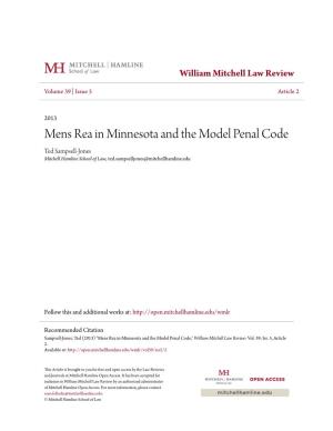 Mens Rea in Minnesota and the Model Penal Code Ted Sampsell-Jones Mitchell Hamline School of Law, Ted.Sampselljones@Mitchellhamline.Edu