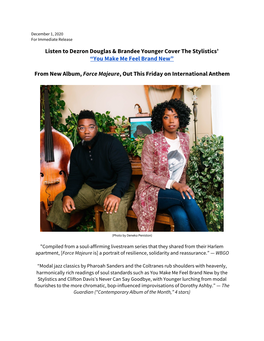 Listen to Dezron Douglas & Brandee Younger Cover the Stylistics' “You Make Me Feel Brand New” from New Album