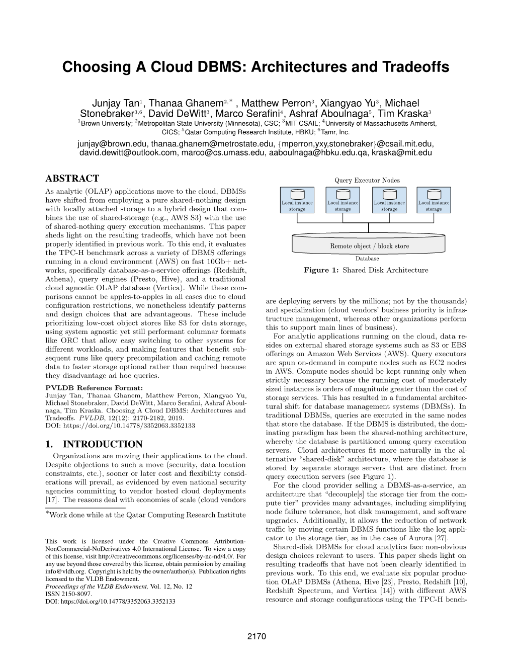 Choosing a Cloud DBMS: Architectures and Tradeoffs