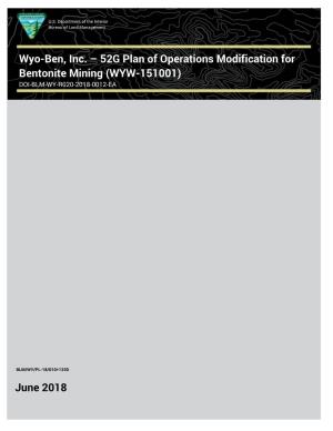Wyo-Ben, Inc. – 52G Plan of Operations Modification for Bentonite Mining (WYW-151001) DOI-BLM-WY-R020-2018-0012-EA