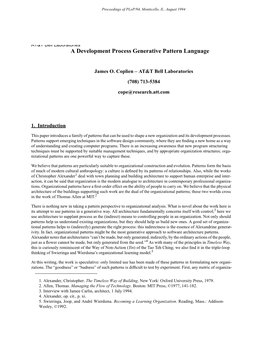 A Development Process Generative Pattern Language