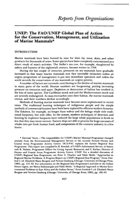 The FAO/UNEP Global Plan of Action for the Conservation, Management, and Utilization of Marine Mammals*