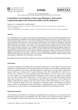 Hemiptera: Heteroptera: Leptopodomorpha) in the Palaearctic Region and the Himalayas