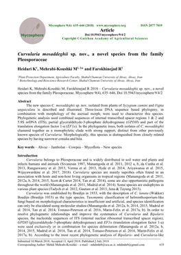 Curvularia Mosaddeghii Sp. Nov., a Novel Species from the Family Pleosporaceae