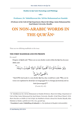 On Non-Arabic Words in the Qur'ān1