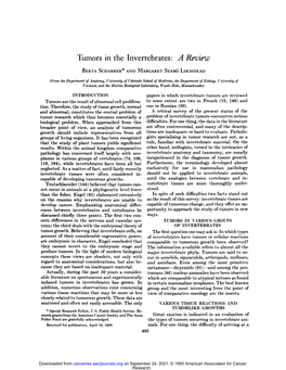 Tumors in the Invertebrates: a Review BERTASCHARRER*ANDMARGARETSZABÃ“LOCHHEAD