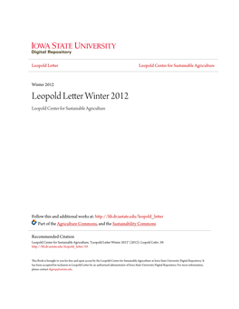 Leopold Letter Winter 2012 Leopold Center for Sustainable Agriculture