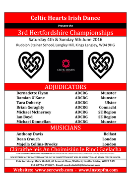 3Rd Hertfordshire Championships Saturday 4Th & Sunday 5Th June 2016 Rudolph Steiner School, Langley Hill, Kings Langley, WD4 9HG