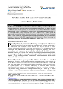 Rorschach Inkblot Test: an Overview on Current Status