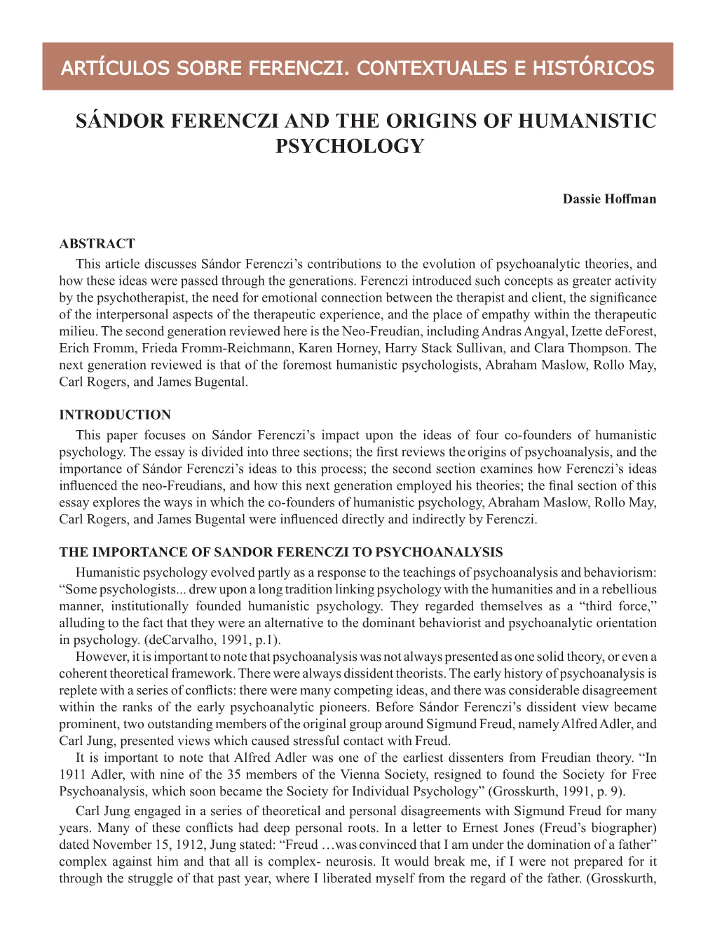 Sándor Ferénczi and the Origins of Humanistic Psychology