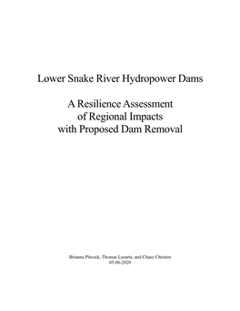 Lower Snake River Hydropower Dams a Resilience Assessment Of