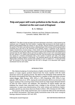 Pulp and Paper Mill Waste Pollution in the Swale, a Tidal Channel on the East Coast of England