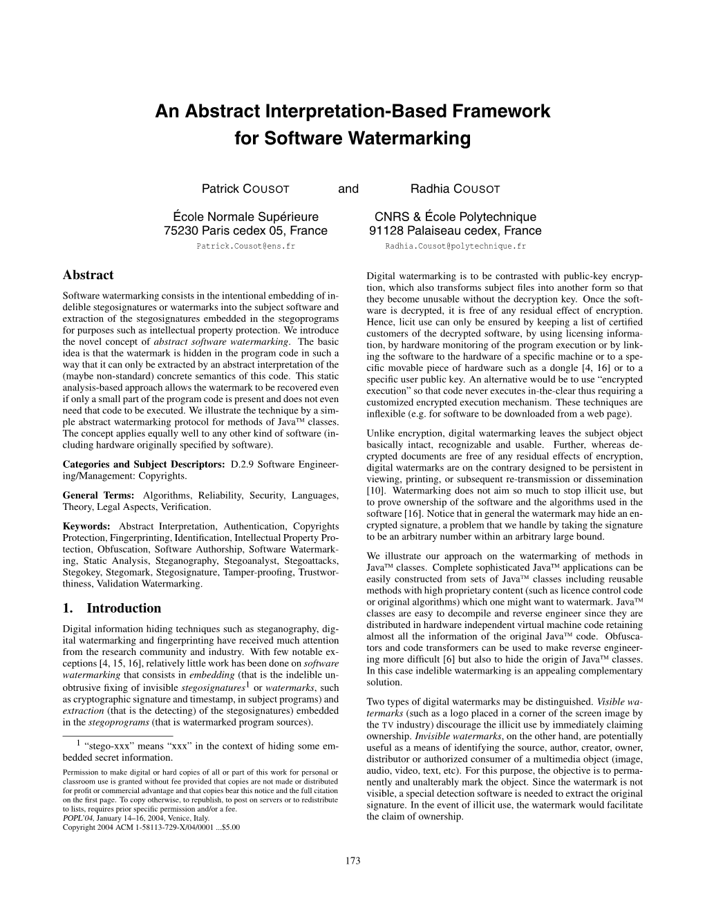 An Abstract Interpretation-Based Framework for Software Watermarking
