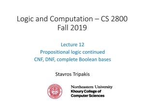 Logic and Computation – CS 2800 Fall 2019