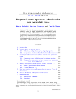 New York Journal of Mathematics Bergman-Lorentz Spaces on Tube