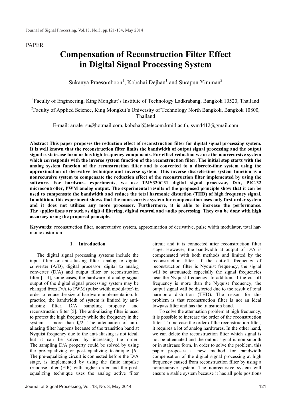 Compensation of Reconstruction Filter Effect in Digital Signal Processing System