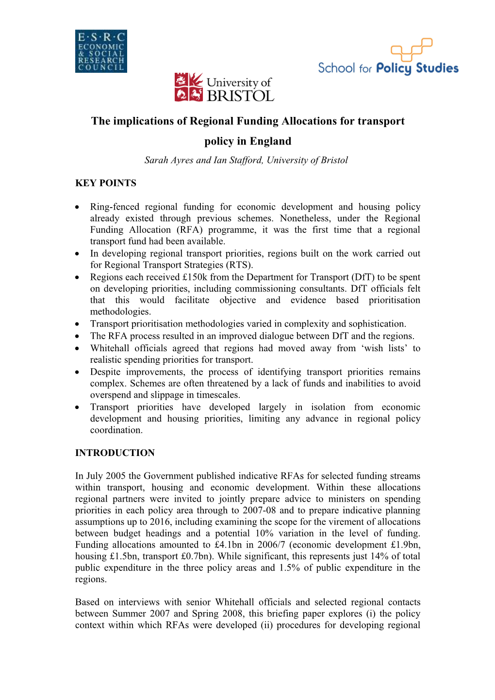 The Aspirations and Limitations of Regional Funding Allocations s1