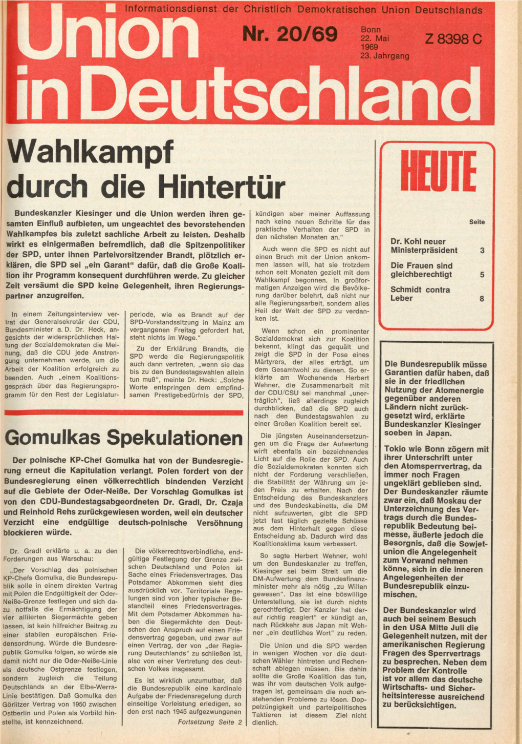 UID Jg. 23 1969 Nr. 20, Union in Deutschland