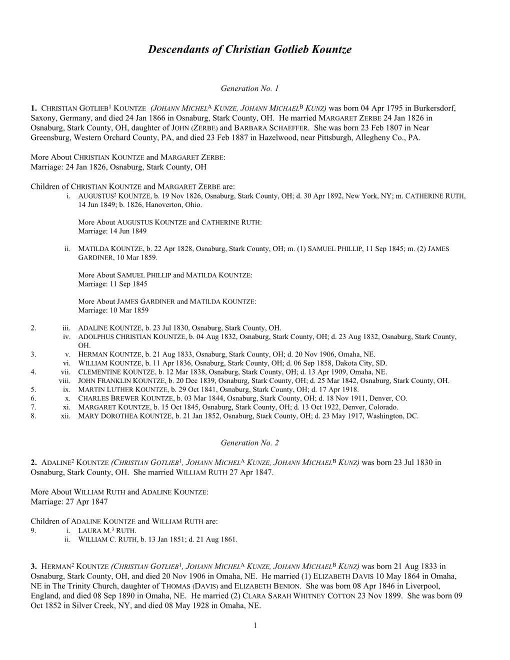 Kountze Genealogy