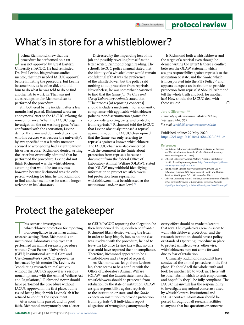 What's in Store for a Whistleblower? a Word from OLAW