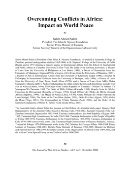 Overcoming Conflicts in Africa: Impact on World Peace