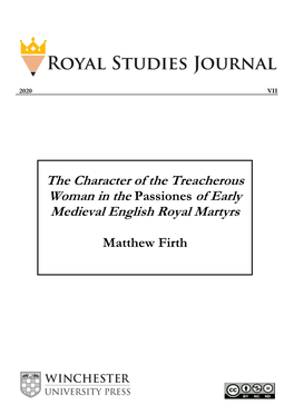 The Character of the Treacherous Woman in the Passiones of Early Medieval English Royal Martyrs