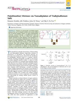 Vitrimers Via Transalkylation of Trialkylsulfonium Salts Benjamin Hendriks, Jelle Waelkens, Johan M