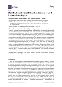 Identification of Novel Interaction Partners of Ets-1: Focus on DNA Repair