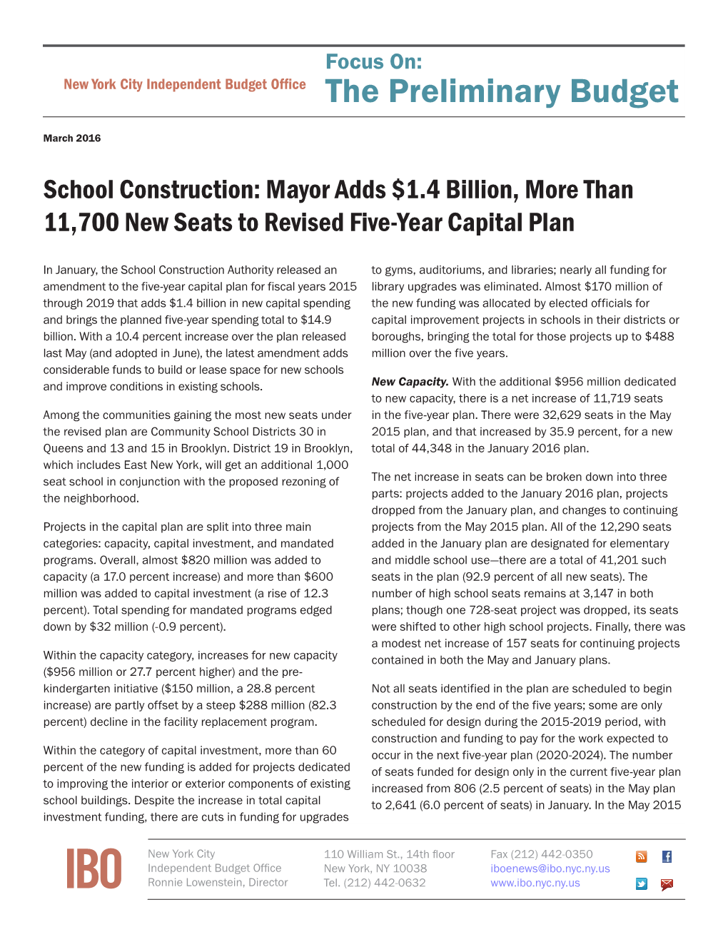 School Construction: Mayor Adds $1.4 Billion, More Than 11,700 New Seats to Revised Five-Year Capital Plan