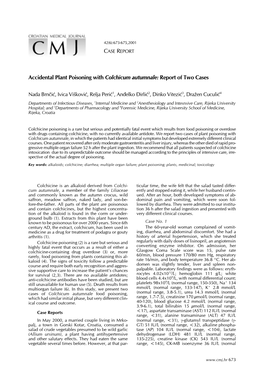 CASE REPORT Accidental Plant Poisoning with Colchicum Autumnale