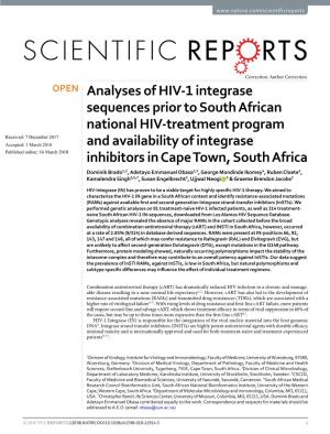 Analyses of HIV-1 Integrase Sequences Prior to South African