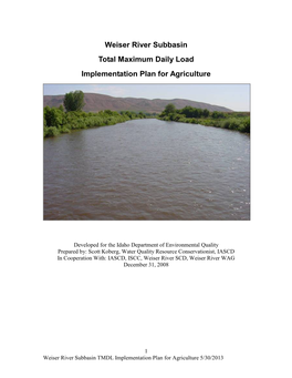 Weiser River TMDL Implementation Plan for Agriculture