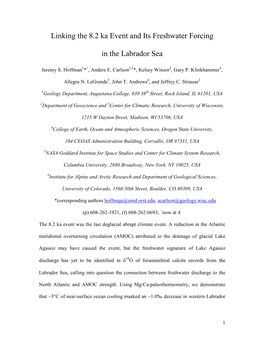 Linking the 8.2 Ka Event and Its Freshwater Forcing in the Labrador