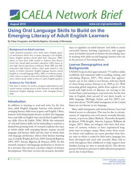 Using Oral Language Skills to Build on the Emerging Literacy of Adult