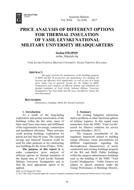 Price Analysis of Different Options for Thermal Insulation of Vasil Levski National Military University Headquarters