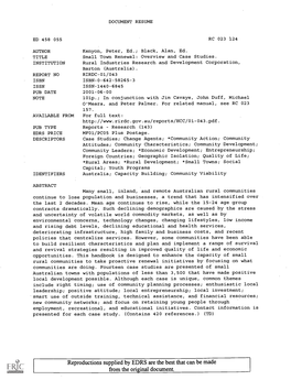 Small Town Renewal: Overview and Case Studies. INSTITUTION Rural Industries Research and Development Corporation, Barton (Australia)