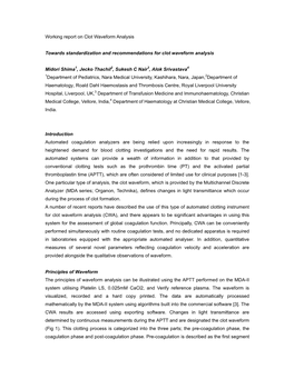 Working Report on Clot Waveform Analysis Towards Standardization