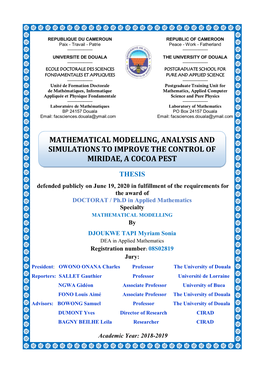 Mathematical Modelling, Analysis and Simulations to Improve the Control of Miridae, a Cocoa Pest