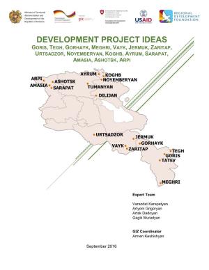 Development Project Ideas Goris, Tegh, Gorhayk, Meghri, Vayk