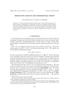 REFLECTION GROUPS and DIFFERENTIAL FORMS Julia Hartmann and Anne V. Shepler 1. Introduction the Classical Study of Reflection Gr