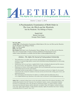 A Psychoanalytic Examination of Birth Order in the Lion, the Witch and the Wardrobe Into the Wardrobe: the Siblings of Narnia
