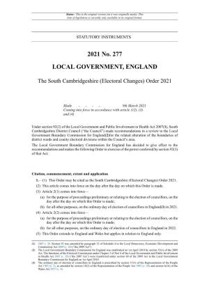 The South Cambridgeshire (Electoral Changes) Order 2021