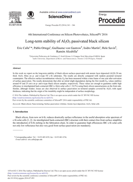 Long-Term Stability of Al2o3 Passivated Black Silicon