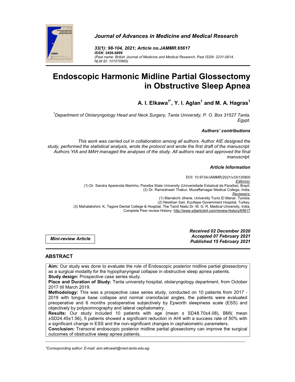 Endoscopic Harmonic Midline Partial Glossectomy in Obstructive Sleep Apnea