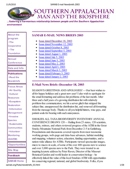 SAMAB E-Mail Newsbriefs 2003