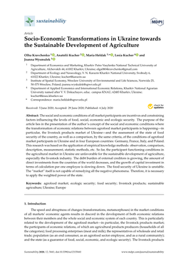 Socio-Economic Transformations in Ukraine Towards the Sustainable Development of Agriculture