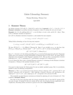 Galois Cohomology Summary