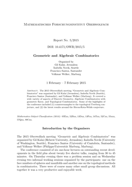 Mathematisches Forschungsinstitut Oberwolfach Geometric And